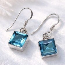 Pendientes topacio azul plata 925 pendientes topacio azul cuadrado facetado pareja ts
