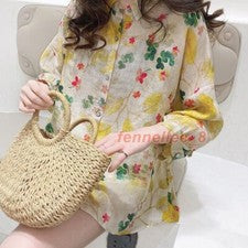 Verano Estilo Coreano Suelto Línea A Mujer Prendas para el torso Cortas Floral Delgadas Blusa Camisas Talla