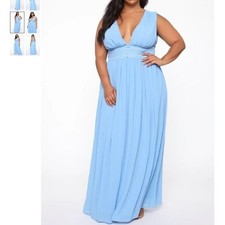 Maxi Vestido Azul Cuello en V Moda Nova Para Mujer Talla XL Relentless Love Chifón