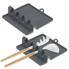 Paquete de 2 reposa utensilios de cocina múltiples de silicona, resistentes al calor [gris oscuro]