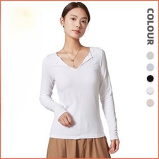 Moda Camiseta Interior Para Mujer Primavera y Verano Color Sólido Camiseta Manga Larga