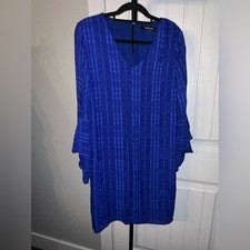 Vestido boutique para mujer Sugar Lips talla mediana azul cuello en V manga larga campana