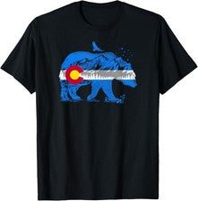 Camiseta gráfica de paisaje de montañas y osos diseño bandera de Colorado