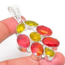Turmalina bicolor, piedras preciosas de citrino 925 colgante de joyería de pl...