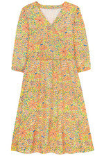 Vestido para mujer - Vestido estampado azul naranja - Vestido midi - Grande - Jersey de algodón