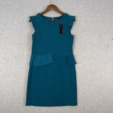 Vestido Vaina Drew Para Mujer 6 Verde Azulado Peplum Mangas Gorra Línea A Cóctel Carrera Nuevo Con Etiquetas