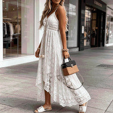Vestido de playa de verano para mujer boho sin mangas blanco color liso