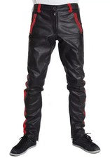 Pantalón de cuero para hombre estilo ciclista piel de cordero calce ajustado motociclista