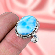 Anillo de piedras preciosas Larimar anillo de plata 925 anillo de plata de ley joyería para mujer