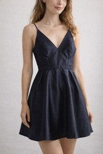 Mini vestido estilo línea A con bolsillo alto brillo azul marino Maniju para mujer, nuevo con etiquetas, talla L
