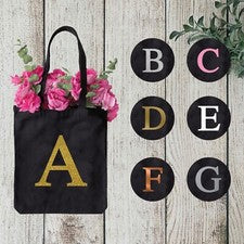 Bolso de Mano Personalizado Inicial Negro Letra del Alfabeto Algodón Hombro Shopper A-Z