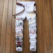 Moda Para hombres Negro Graffiti Estampado Denim Punk Hip Hop Pantalones Pantalones Jeans Nuevos