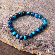 Pulsera elástica con cuentas de piedras preciosas redondas ojo de tigre azul cielo real natural de 8 mm