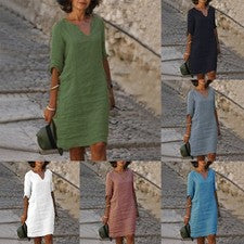 Kleid Kleid Täglich Zu Knie Kleid Mikroelastizität Polyester V-Ausschnitt