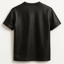Camiseta de cuero negra estilo clásico para hombre en camisa de cuero genuino de piel de cordero