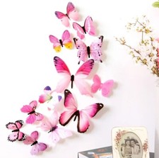 12 un. Pegatina de Pared Mariposa 3D Rosa Caliente Decoración Fiesta Mariposa Pegatina St-236