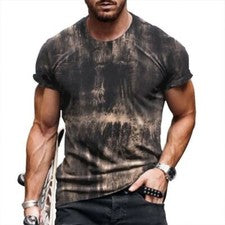 Camiseta Hombre Moda Angustiado Negro Gris Manga Corta Casual Antigua Camiseta
