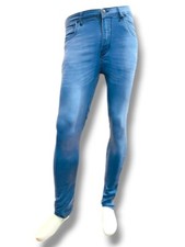 Jeans de mezclilla para hombre lisos ajustados azul claro 31 pulgadas