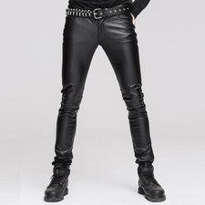 Diablo Moda Hombres Imitación Cuero Pantalones Ajustados Punk Pantalones Negro Rock and Roll