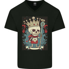 Camiseta de algodón con cuello en V y calavera de rey retro estilo esqueleto vintage