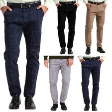 Pantalones de trabajo de oficina inteligentes formales de algodón ajustados a cuadros estilo profesional para hombre