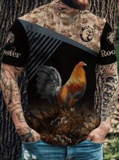 Camiseta Gallo Negro Marrón Camo Novedad Moda Hombres Impresión Gráfica Digital