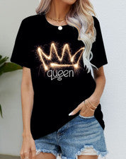Blusa Camiseta Mujer Negro Reina Corona Gráfico Moda Manga Corta Sedoso Suave