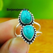 Anillo hecho a mano de plata de ley 925 con piedras preciosas turquesa talla 5 a 10 de EE. UU.