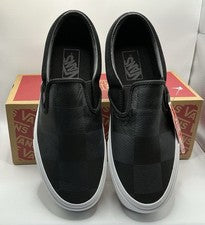 Vans Negro Cuadros Sin Cordones Cuero/Gamuza Hombre’s 7.5 Mujer’s 9 Nuevo En Caja