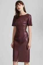 Nuevo Vestido Causal Fiesta Moda Borgoña Para Mujer Cuero Piel de Cordero Suave Real