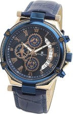 Salvatore Marra SM-181 Hombres Cronógrafo Esfera Azul Cuero Rosa Oro 100m JDM