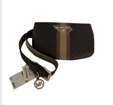 Bolso Cinturón Michael Kors Para Mujer Marrón/Bronceado Rayas MK Jet Logo Nuevo con Etiquetas