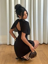 Siren Gaze Mujer Vestido Monocromático Escote Bufanda, Moda Elegante