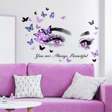 Calcomanía inglesa ojos morados mariposa pegatinas de pared arte mural decoración del hogar