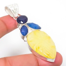 Aventurina amarilla, piedra preciosa de jade azul 925 colgante de joyería de ...