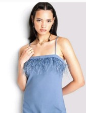 Mini vestido para mujer Wild Fable azul sin mangas con detalles de plumas talla XS NUEVO CON ETIQUETAS