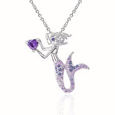 exquisito collar colgante sirena púrpura para mujer joyería con caja de regalo