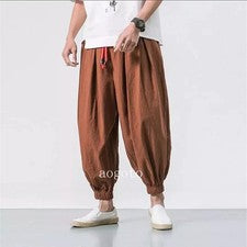 Nuevos pantalones harén sueltos de gran tamaño para hombre de algodón y lino