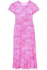 Vestido para mujer - Vestido estampado rosa púrpura - Maxi vestido - Mediano - Jersey de algodón