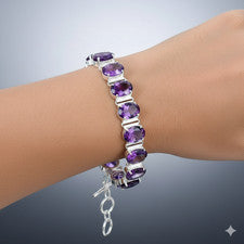 Pulsera de cadena de joyería de plata de ley 925 hecha a mano con piedras preciosas de amatista púrpura ADJ