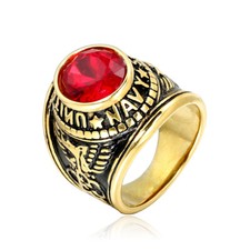 Anillo militar para hombre joyería de acero inoxidable Marina de los Estados Unidos EE. UU. banda de piedras preciosas