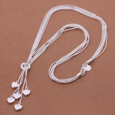 Collar Colgante Borla Forma Corazón Chapado en Plata 925 45CM Moda Mujeres Joyería
