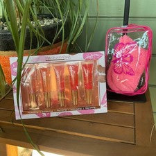 Juego de bálsamo/brillo labial MANNAKADAR BEAUTY, con bolsa de concientización sobre el cáncer de mama