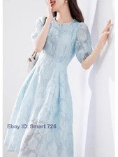 Nuevo Moda Retro Encaje Jacquard Vestido Para Mujer Calce Ajustado Floral Línea A Vestido de Fiesta