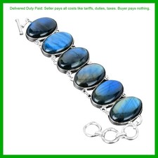 Cadena de compromiso de labradorita natural ovalada única nueva pulsera joyería plata 925