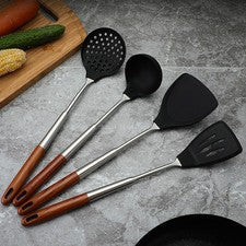 Juego de utensilios de cocina de silicona espátula cuchara con mango aislante térmico
