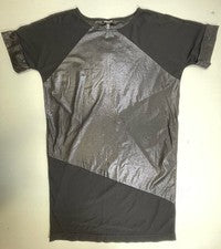 Vestido Camisa Kenneth Cole Para Mujer Sólido Negro Brillo Bloque de Color Manga Corta S