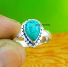 Anillo de regalo hecho a mano de plata de ley 925 con piedras preciosas turquesa talla 5 a 10 de EE. UU.