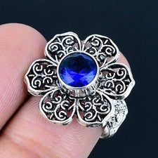 Anillo de joyería de plata esterlina 925 hecho a mano con piedras preciosas...