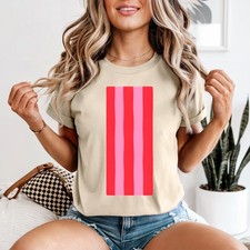 Camiseta roja rosa ondulada con patrón de rayas para mujer a rayas regalo de moda para ella